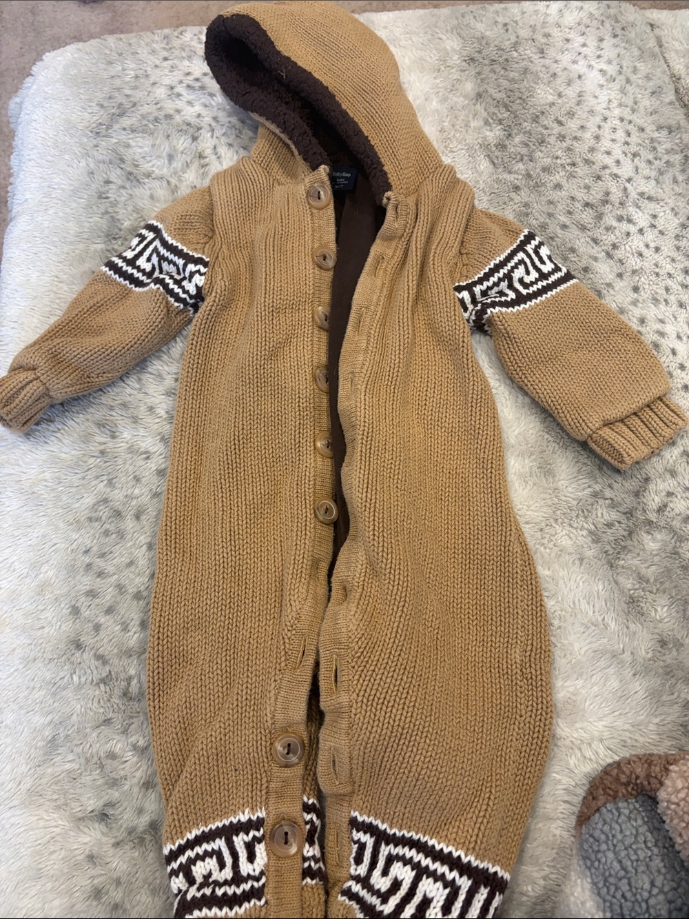 GAP Baby Sherpa-Lined Hooded Jacket - Dark Brown with Navy Tag